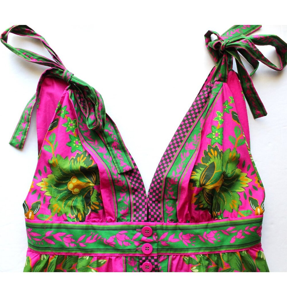 FARM Rio Ana Tapestry Midi Dress / Medium / Pink Floral Plunge - Picture 6 of 11